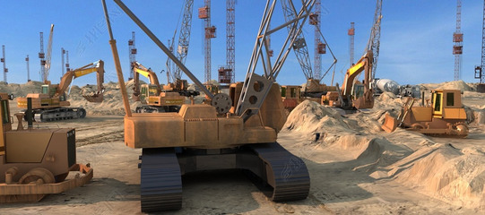 建筑工地挖掘機塔吊等工程機械
